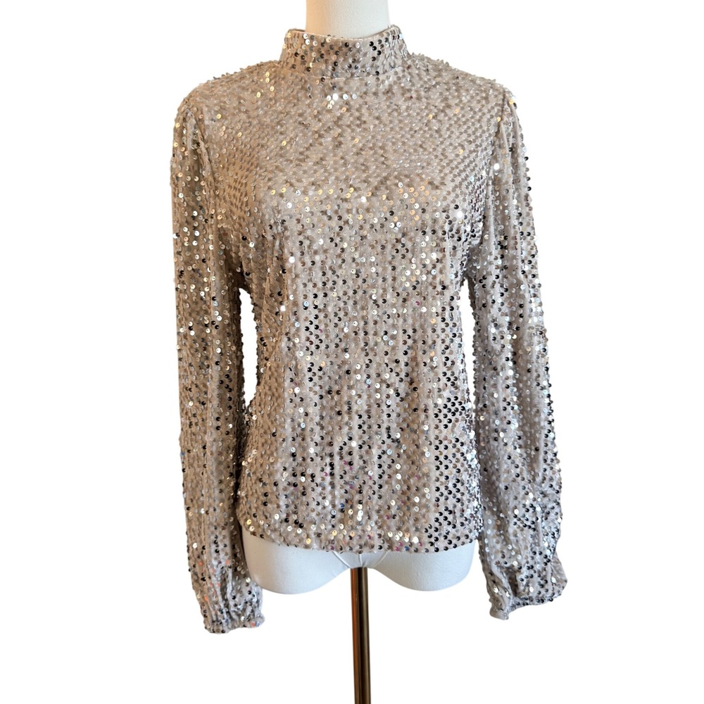 Sanctuary Sequin Velvet Top XL NWT Champagne Silver Glam Party
